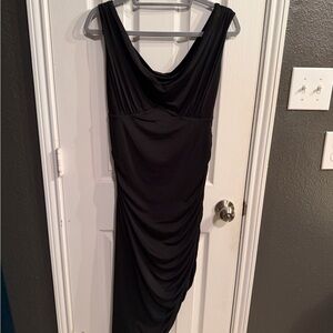 Express Black One-Shoulder Cowl Draped Dress